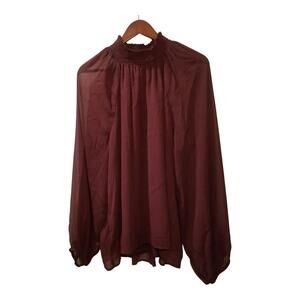 Joie Women's XXL Long Sleeve Smock Blouse Sheer Sleeves Wine Color